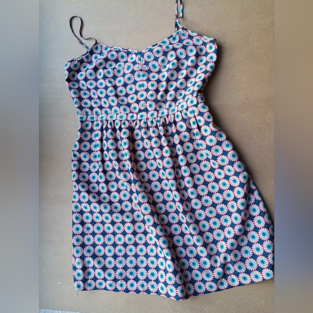 J Crew Cami Sun Dress Womens Size 12 Blue Lined Spaghetti Strap Floral Sundress